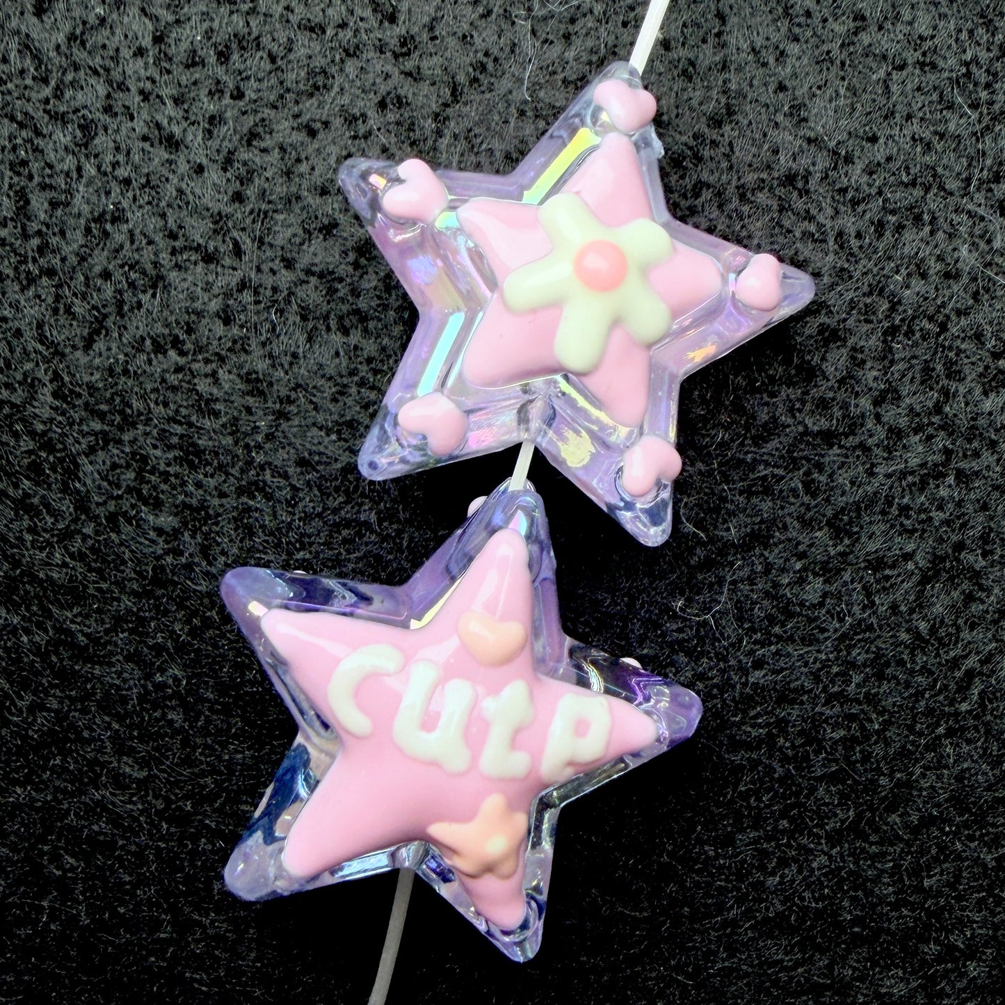 Purple Pink Cute Handpainted Star Beads 5pc