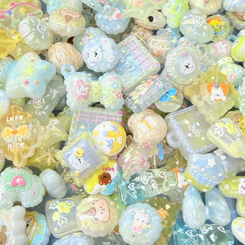 Lemonade Blue and yellow Kawaii Acrylic Beads Mix