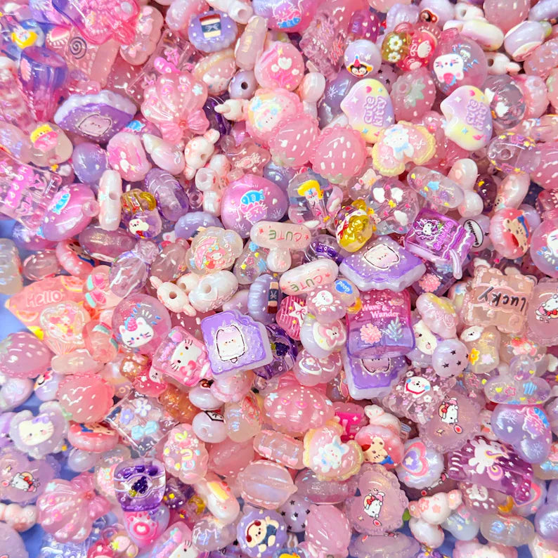 Lavender Pink Purple Kawaii Acrylic Beads Mix