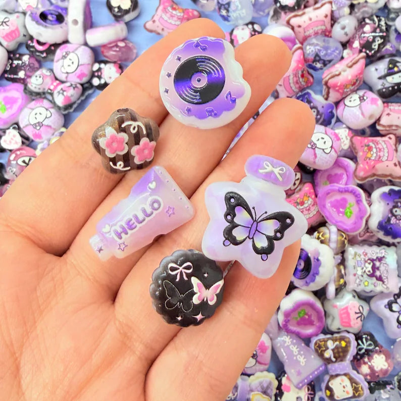 Black Purple Kawaii Acrylic Beads Mix