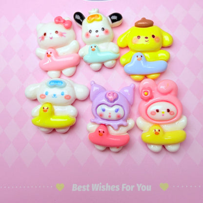 Cartoon Family Swimming charms 6pc