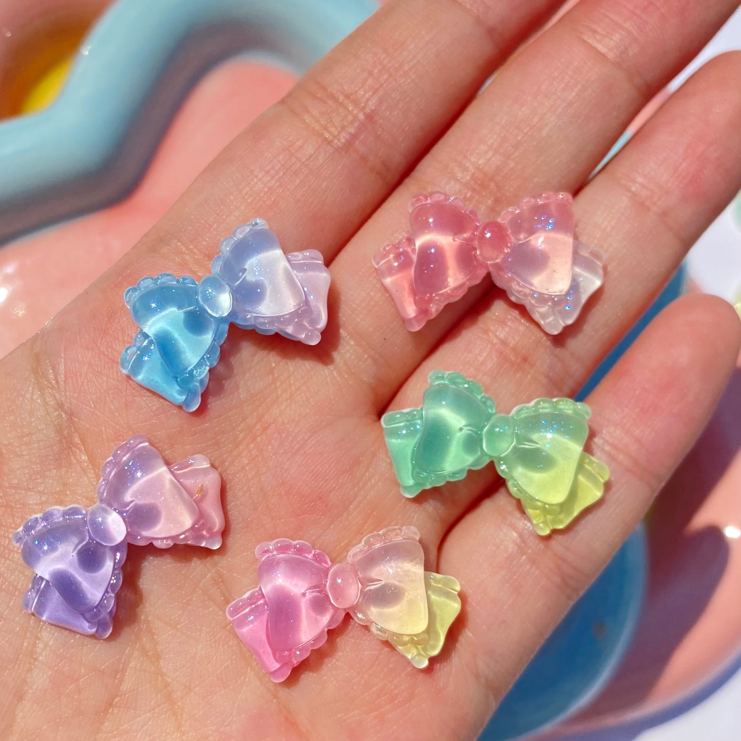 Gradient Glossy Bow Charms 5pc