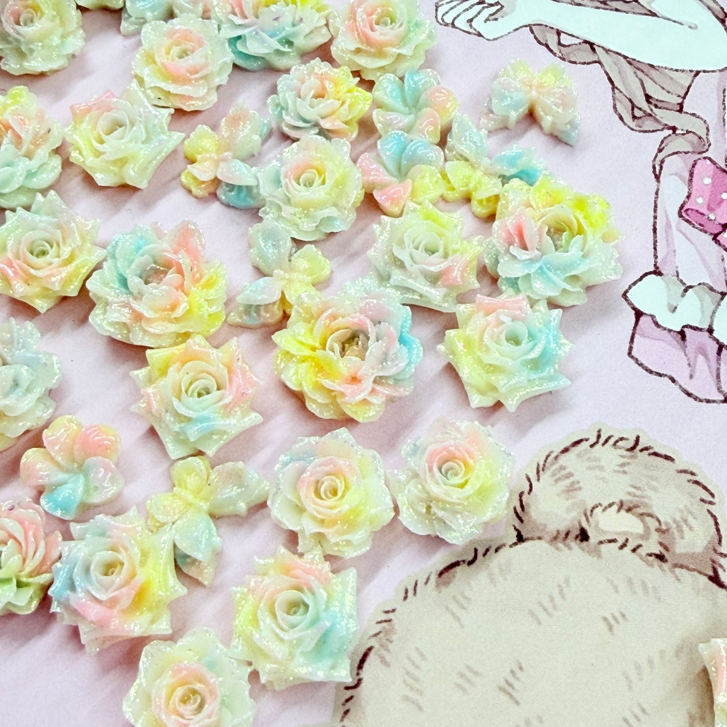 50pc mini dreamy flower soft charm mix 5mm-10mm