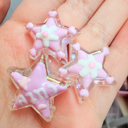 Purple Cute Star Hand painted Beads 5pc
