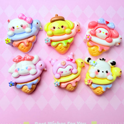 Cartoon Ice Cream Cone Charms 6pc