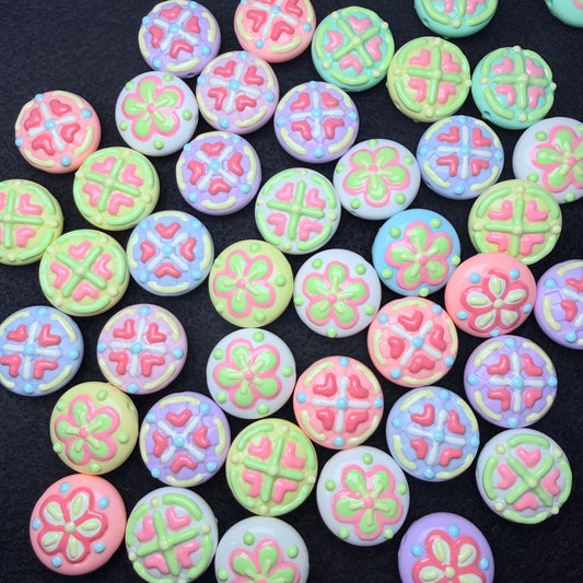 Handpainted Flower Cookie Beads 5pc