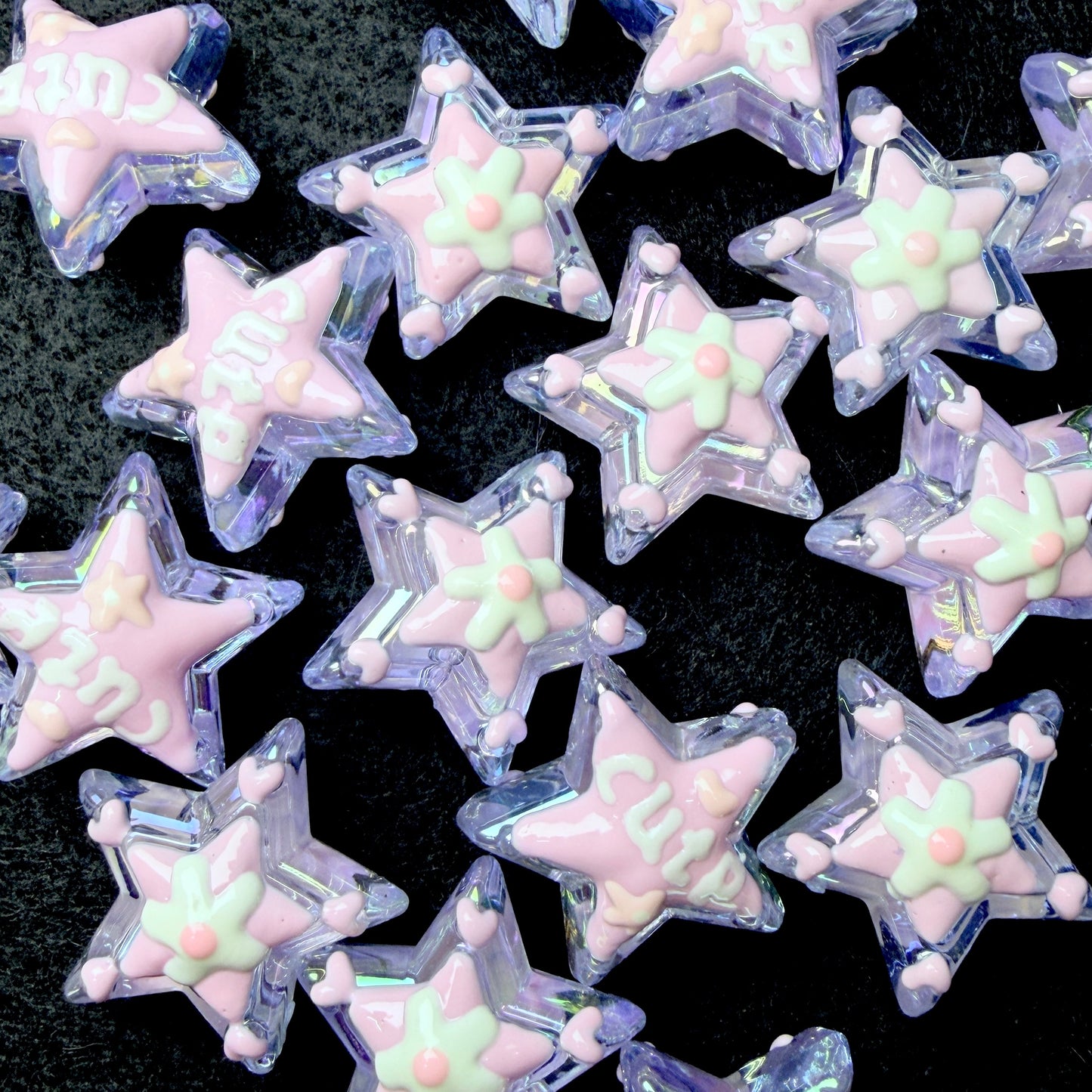 Purple Pink Cute Handpainted Star Beads 5pc