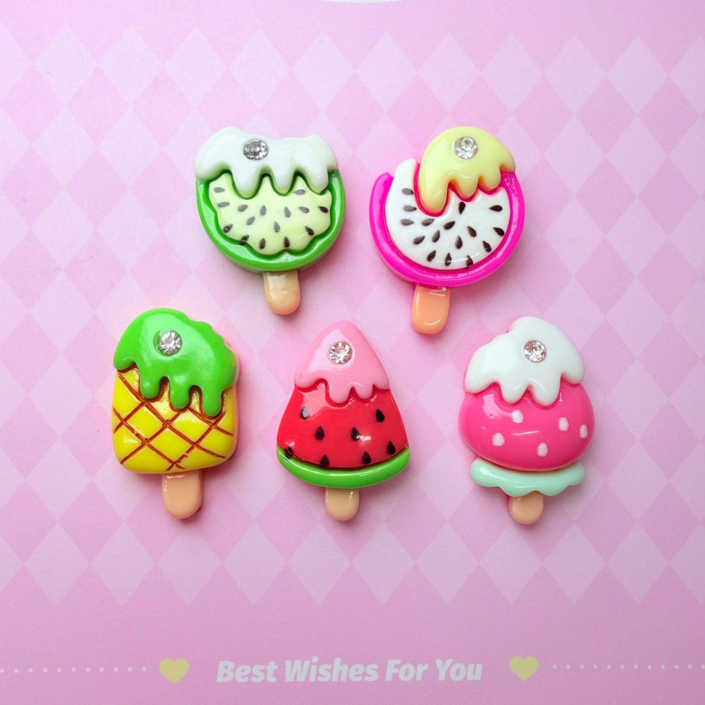 Gem Fruit Popsicle Charms 5pc
