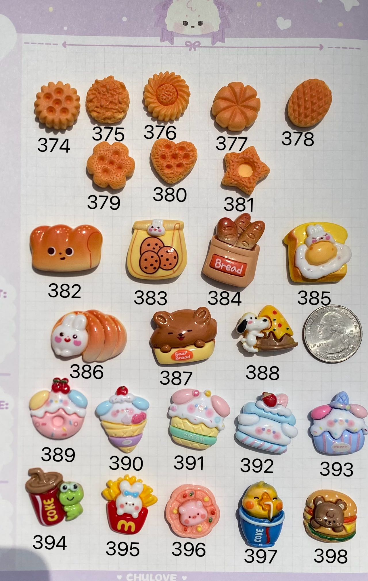 Baked goods charms