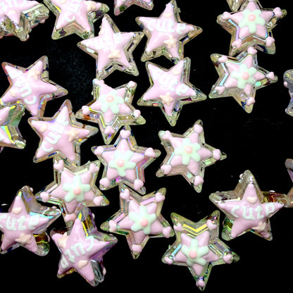 Purple Cute Star Hand painted Beads 5pc