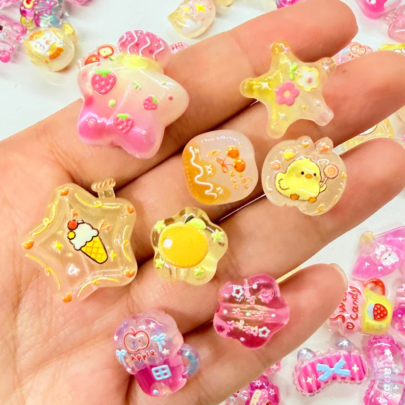Sunset Pink and yellow Kawaii Acrylic Beads Mix