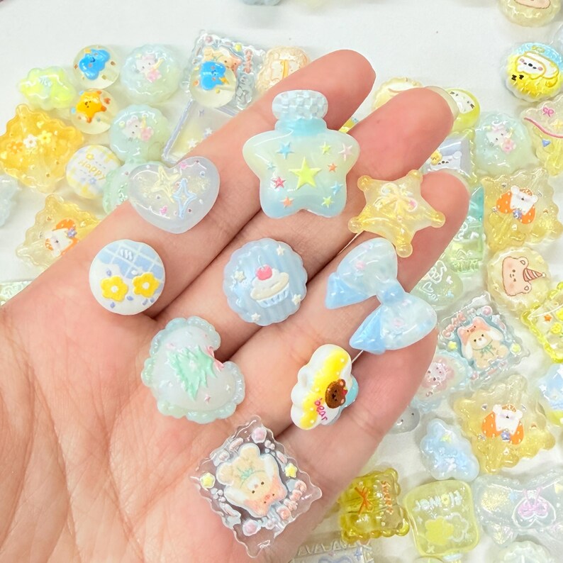 Lemonade Blue and yellow Kawaii Acrylic Beads Mix
