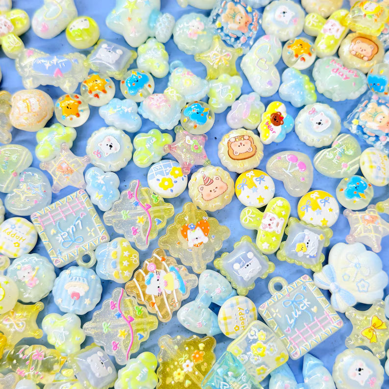 Lemonade Blue and yellow Kawaii Acrylic Beads Mix