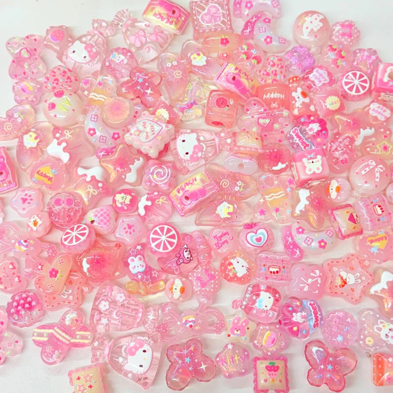 Candy Pink Kawaii Acrylic Beads Mix