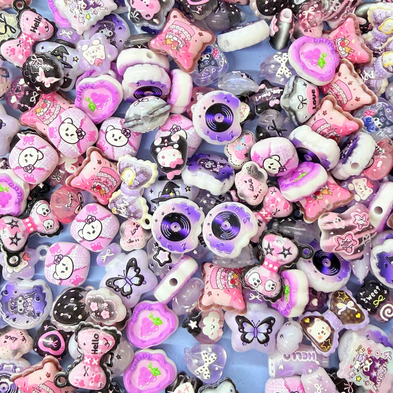 Black Purple Kawaii Acrylic Beads Mix