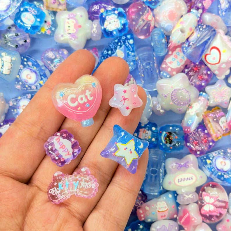Blue Purple Kawaii Acrylic Beads Mix