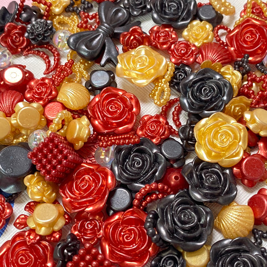 Golden red black rose charms mix